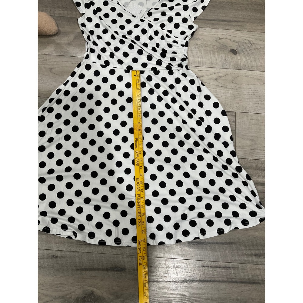 Haute Edition Polka Dot Wrap Dress Womens L White Black Short Sleeve Fit Flare - Picture 6 of 9